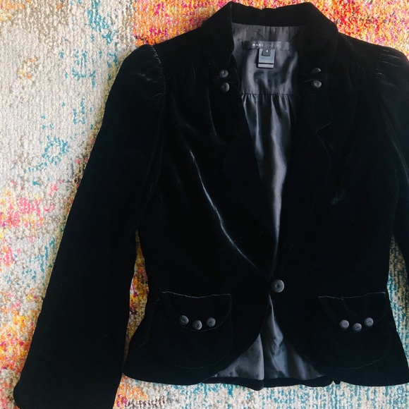 Marc Jacobs Puff Shoulder Black Velvet Blazer - Picture 2 of 8